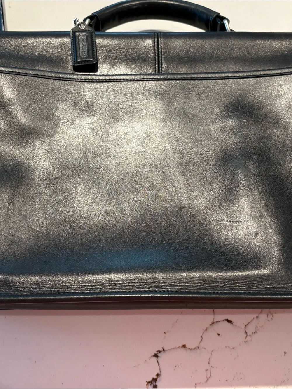 Coach Black Leather Briefcase Messenger with Buckle Accents